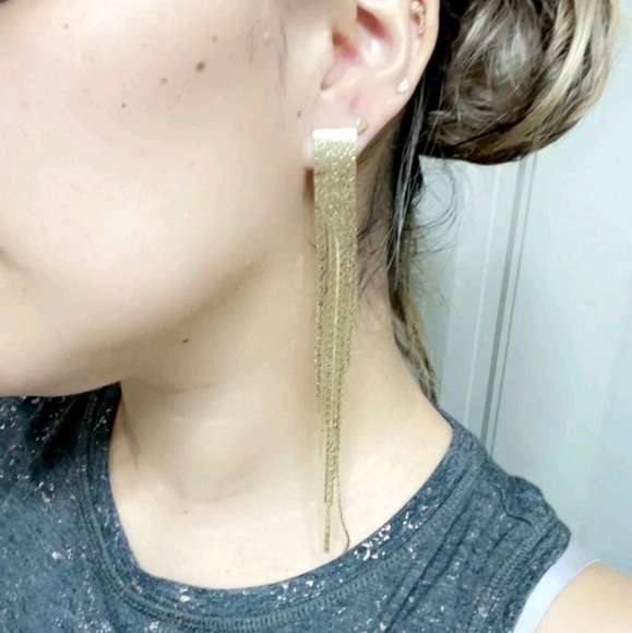 💖 2/$30 Women's yellow Gold plated long tassel elegant formal evening earrings - Picture 9 of 11